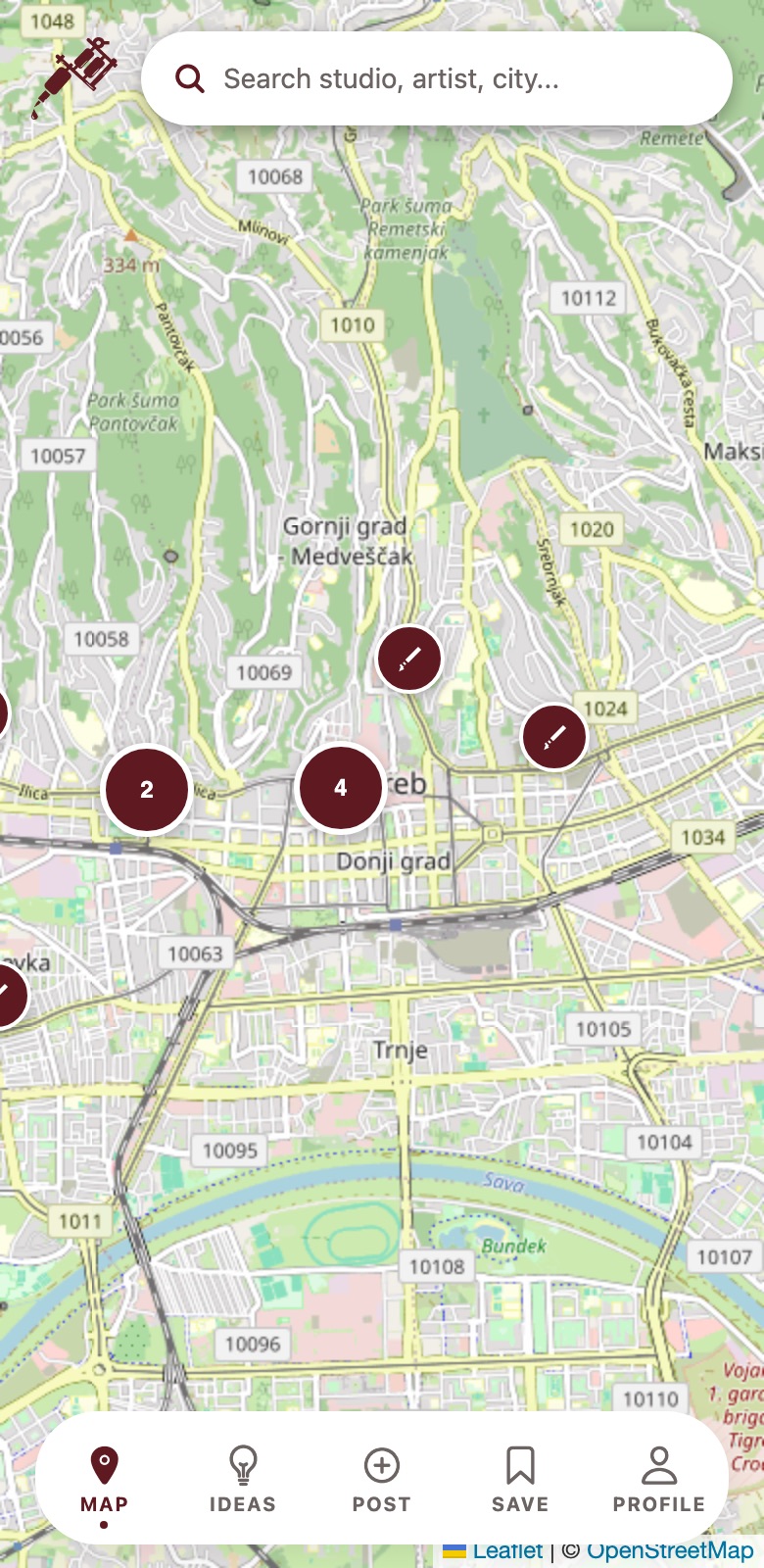 Karta studija u Tint aplikaciji / Studio map in the Tint app